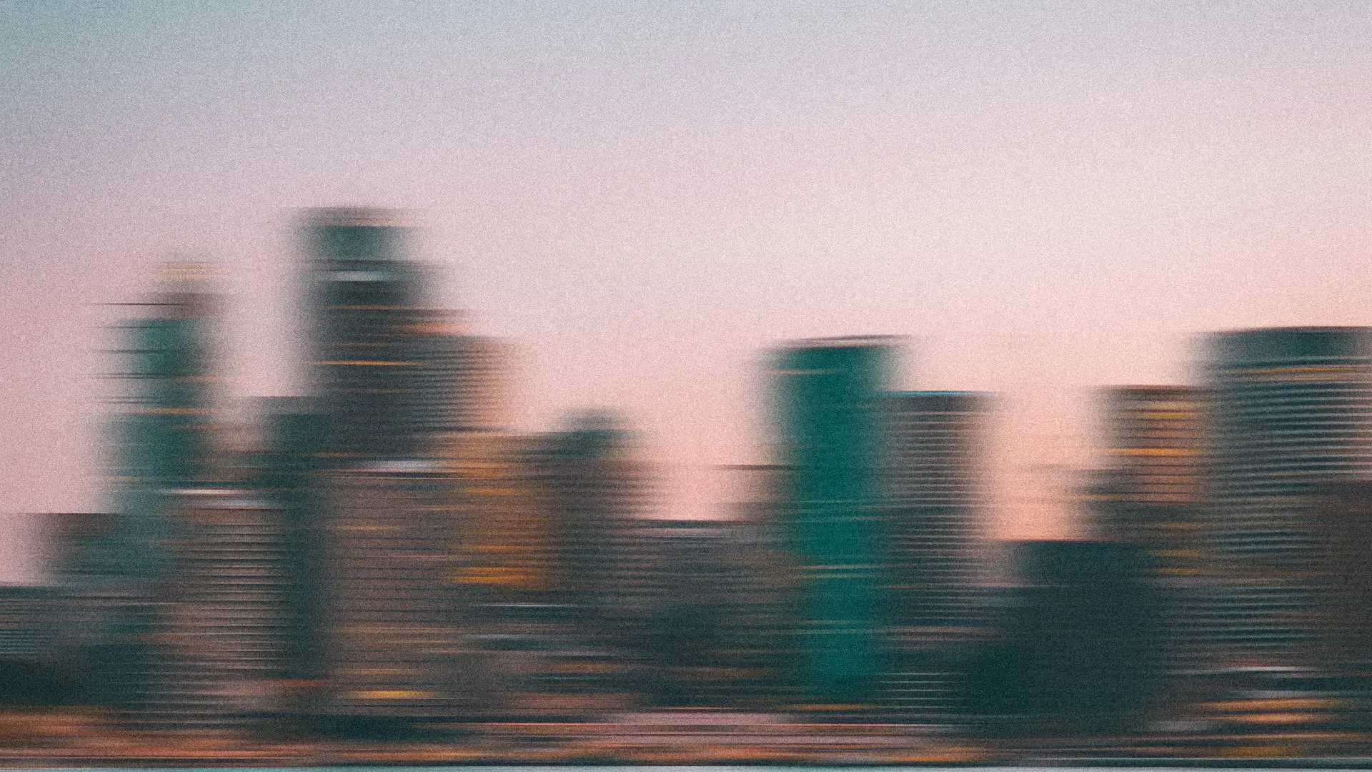 A city skyline at dusk